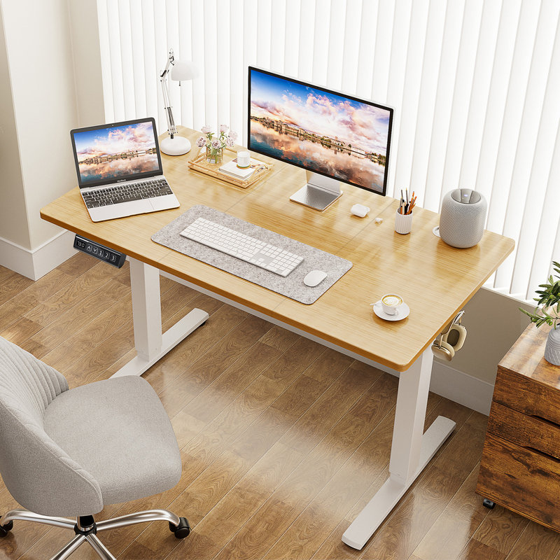 Bureau pour travailler debout à hauteur réglable, H 48 po x l 47,24 po x P 23,62 po, Bambou / blanc