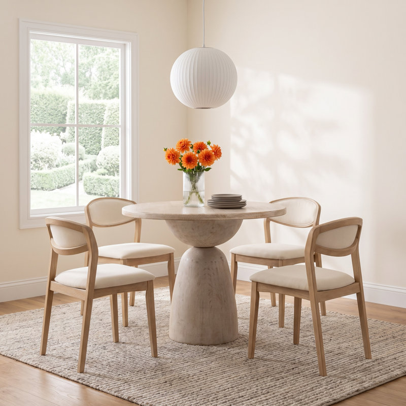Saria Pine Round Solid Wood Dining Table, White, 30'' H x 36" L x 36" W