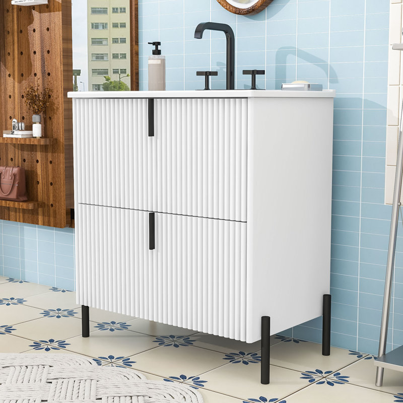 Meuble-lavabo Ã©lÃ©gant avec design cannelÃ© et lavabo, White