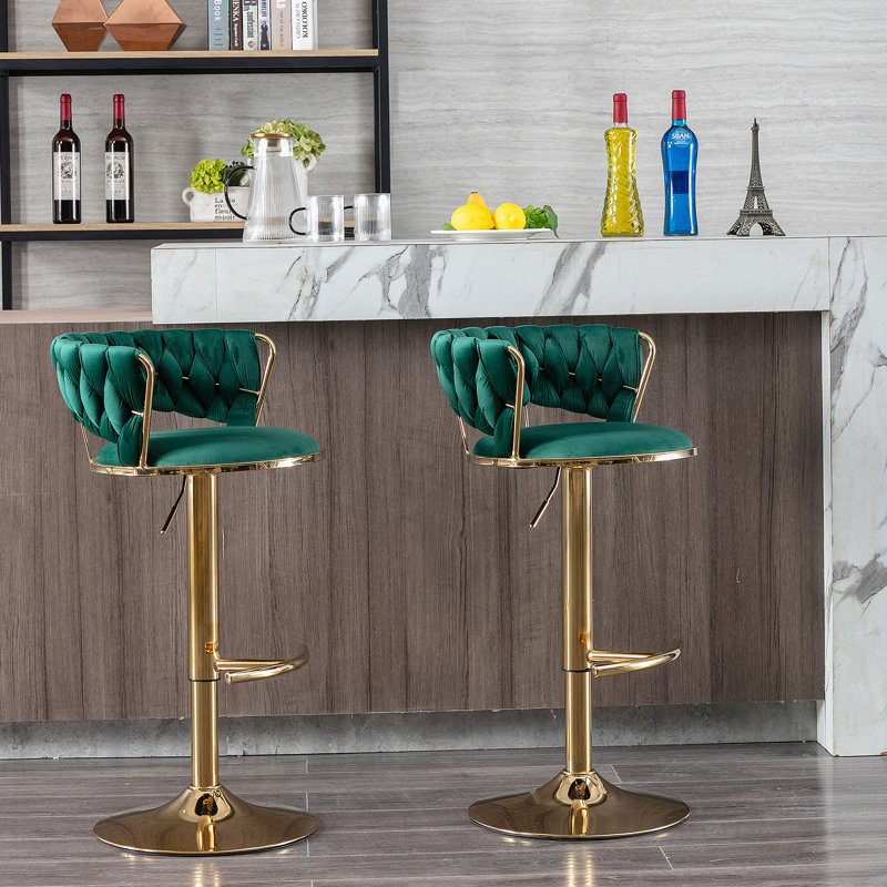 Ensemble de 2 tabourets de bar, avec repose-pieds chromé et base pivotante réglable en hauteur, Vert