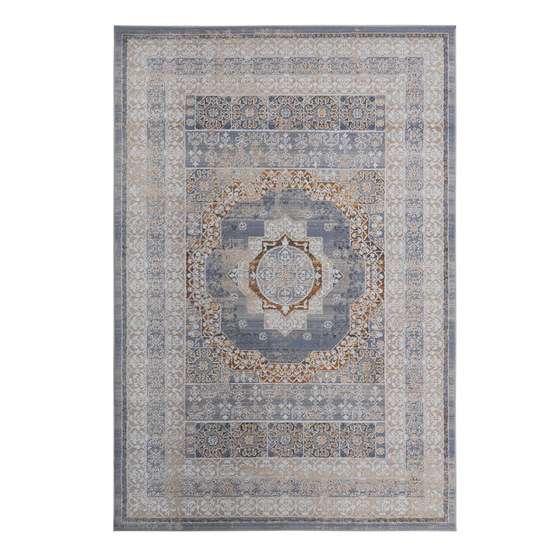 6X9 Blue/Ivory /Medallion Non-Shedding Living Room Bedroom Dining Home Office Stylish And Stain Resistant Area Rug
