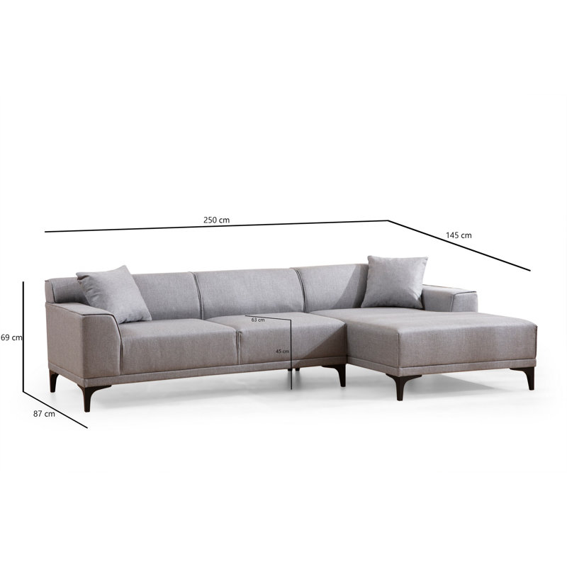 Élégant canapé d'angle en tissu gris clair 57,1 x 98,4 x 33,9 pouces | Structure en bois de hêtre et en bois aggloméré durable | Revêtement 100% polyester | 2 coussins inclus | Coussins confortables en mousse et en plumes | Design scandinave moderne