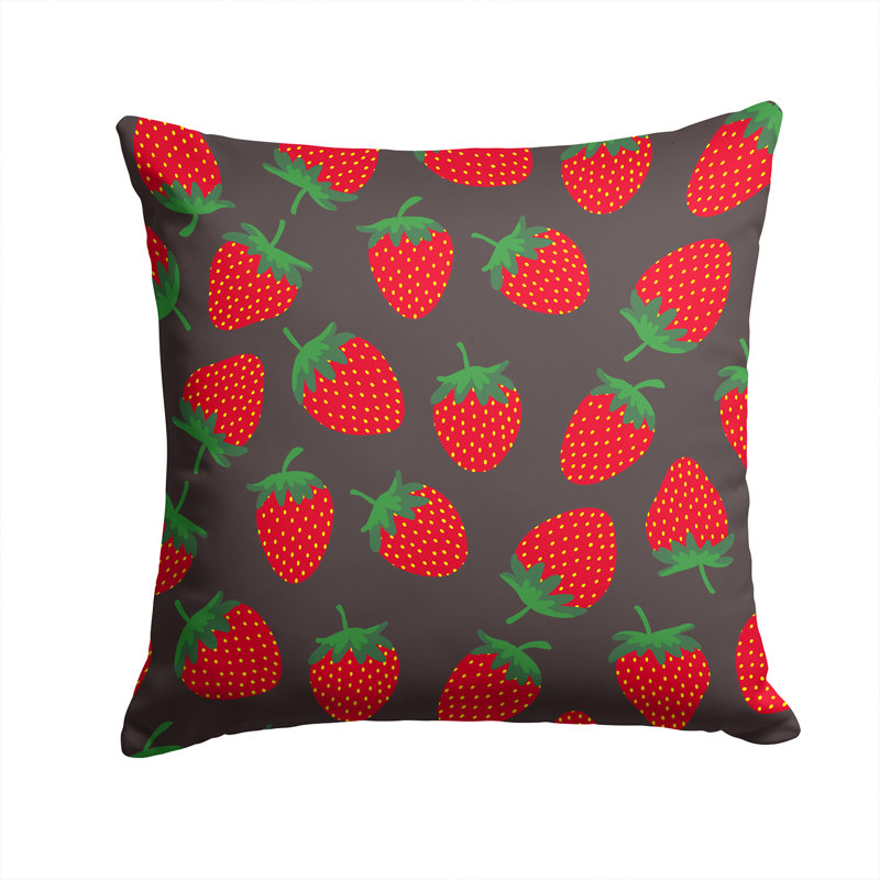 Coussin intérieur/extérieur fraises, 14 po x 14 po, Brun / Rouge