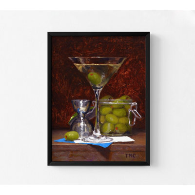 «Erving Dirty Martini» par Todd M. Casey, affiche de boisson aux olives vertes, décor de martini fort, art mural en verre Martini, art de zone d'attente de restaurant bar