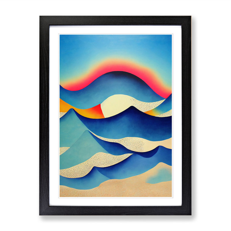 FRM-V0523-5X Abstract Beach Art Vol.3 - Single Picture Frame Print, 34cm H x 25cm W x 2cm D, Walnut Framed