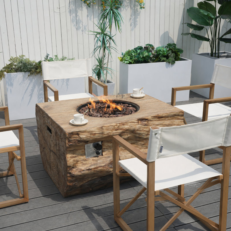 Hernandez Outdoor Seating Group With Firepit, Brown, 4