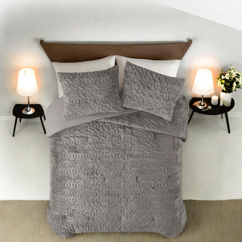 Cozy Polyester Full Queen Bedding Sets, Ruched Faux Fur, Modern Home