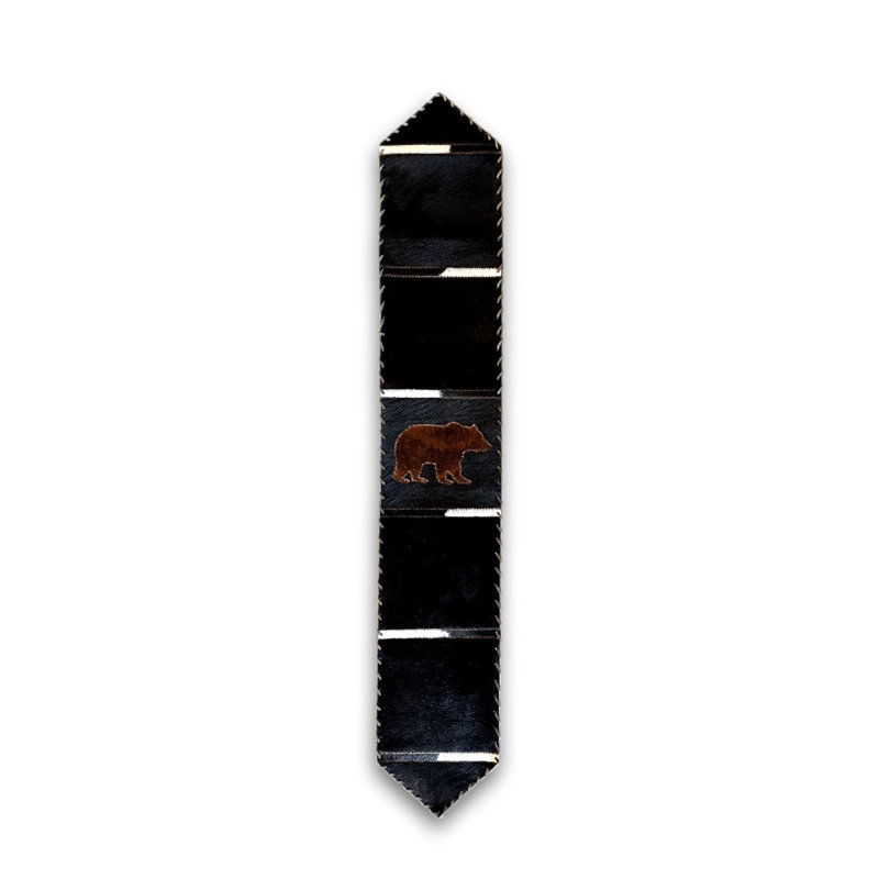 Bear Cowhide Table Runner, 120" L x 12" D, Black/Light Brown