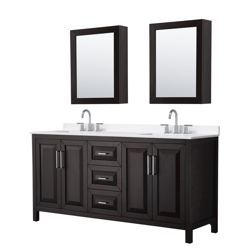 Daria 72'' W Vanity, Polished Chrome, Brown, White Quartz