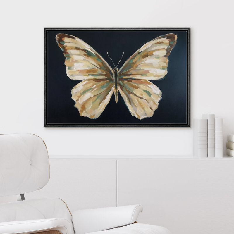 «Golden Neutral Butterfly» sur fond sombre, reproduction d'art sur toile encadrée, Noir, H 16 po x l 24 po x P 1,5 po