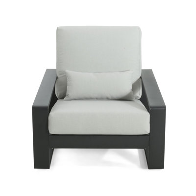 Outdoor And Indoor Aluminum Lounge Chair, Black Finished Frame With Grey Cushion