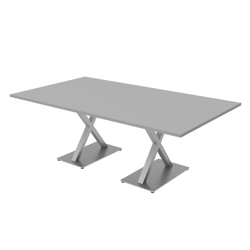 Table de conférence rectangulaire avec base en métal X, L 84 po x l 48 po, Argent argent, Brouillard gris