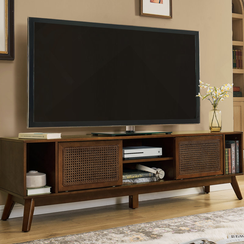 Meuble télé 67,9 po Mid-Century Modern Rattan, Noyer