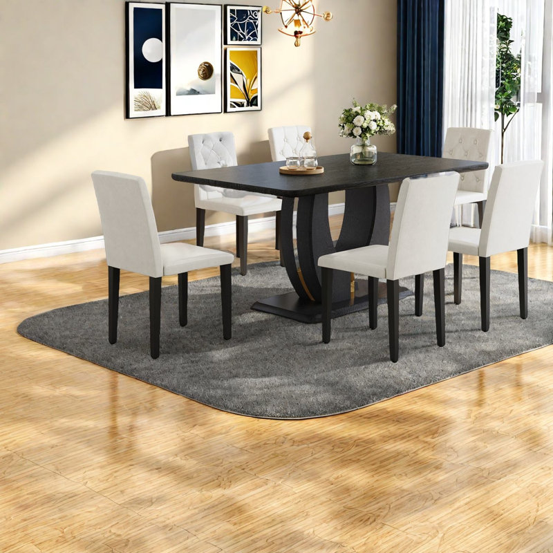 Ensemble de table de salle à manger moderne noir avec bois aggloméré, pour la salle à manger et la cuisine