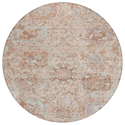 Tapis rond lavable intérieur corail et gris 8 pi