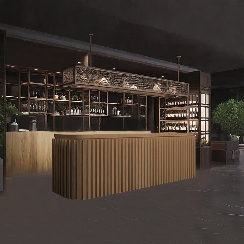 94.48-Inch Rustic Front Desk and Bar Counter with Storage and Wine Rack for Bars and Reception, Brown