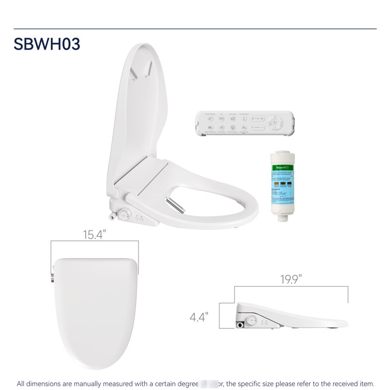 Siège de toilette de bidet chauffant avec commande à bouton latéral - buse autonettoyante, température de l'eau réglable, fermeture silencieuse silencieuse, couvercle automatique, conception intelligente hygiénique chauffée, purge de buse automatique, propriétés,