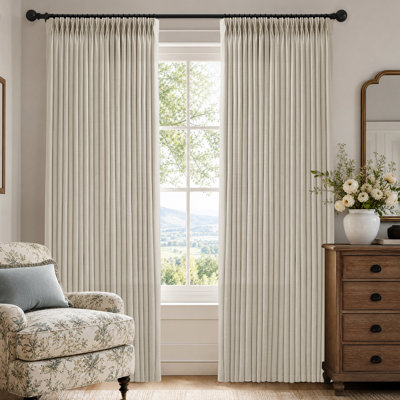 Thick Pinch Pleated Linen Blend Curtains for Living Room, Semi Sheer Memory Trained Drapes, Linen, 40x90
