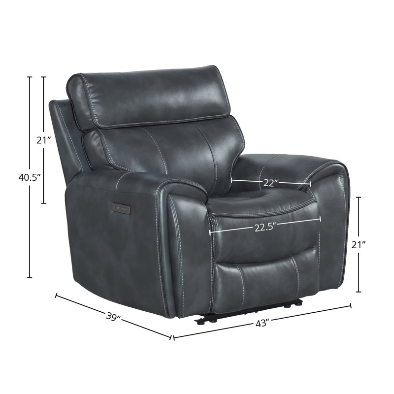 Uribe Dual-Power Recliner with Dual-Power Recline & Headrest, Slate Faux Leather