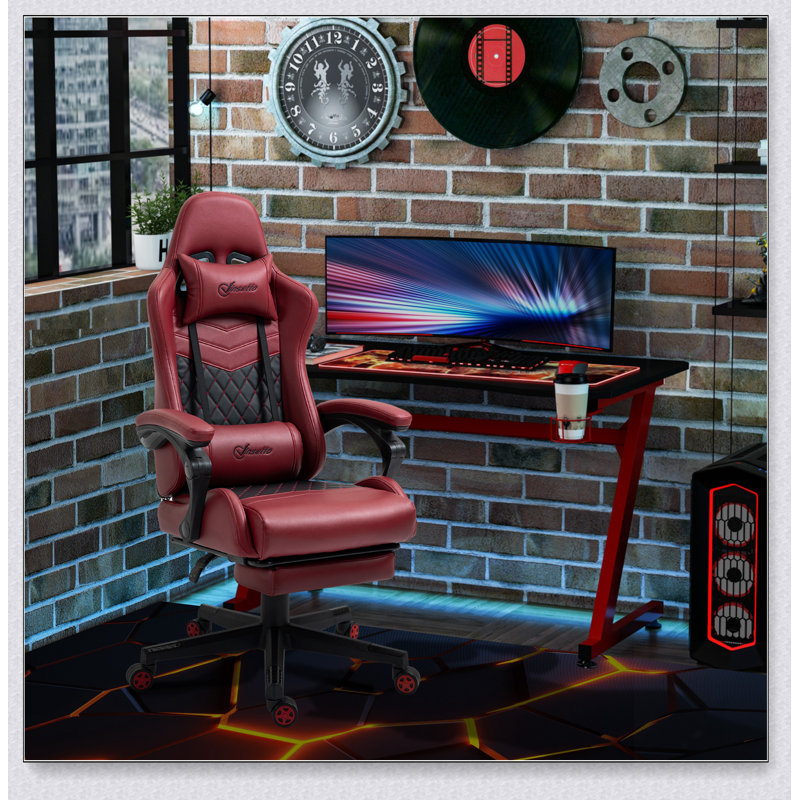 Chaise de bureau en similicuir, pivotante, support lombaire, hauteur réglable, appui-tête, repose-pieds, Rouge