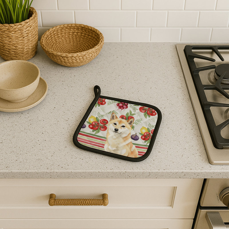 Paire de porte-casseroles crème Shiba Inu, Crème