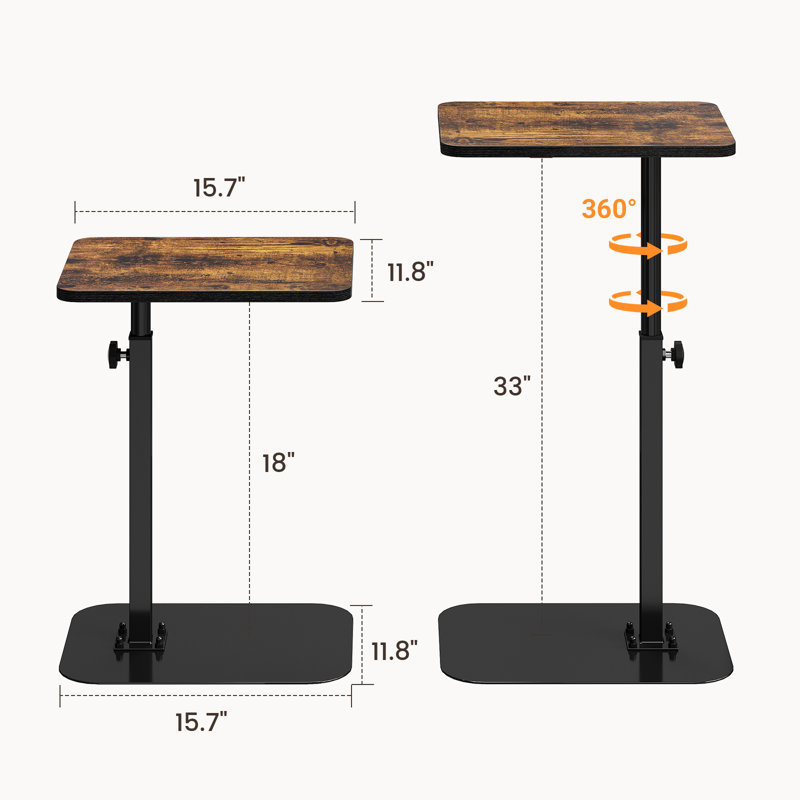 Adjustable Swivel C-side Table with Height Control, Brown