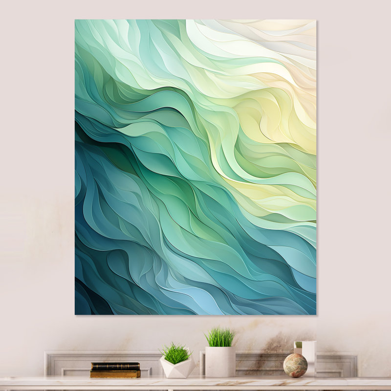 «Gree And White Sway Wave Serenity I», art mural géométrique en métal, H 40 po x l 30 po x P 1,5 po