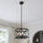 Genvile Industrial 4-Light Drum Chandelier with Adjustable Rod, Black Finish