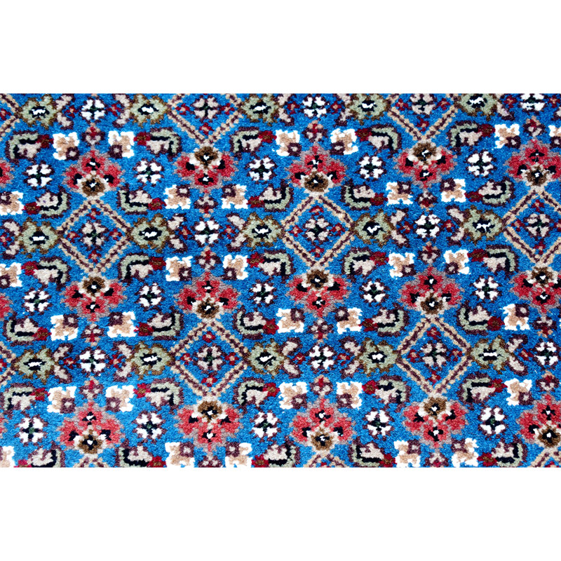Tapis bleu clair / ivoire / rouge noué à la main de haute qualité, Rectangle 6 pi x 9 pi