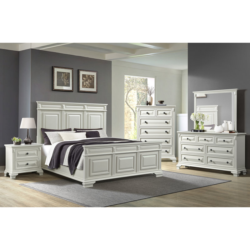 Canora Grey Mikiel Panel Bed, King, Antique White