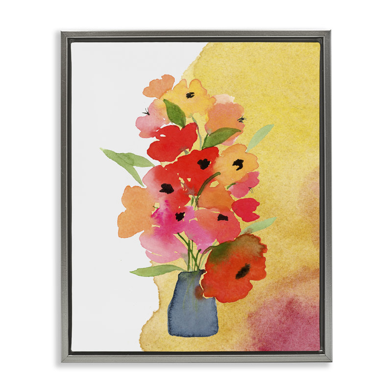 «Bright Bright Florals» par Corinne Rose Designs, Cadre flottant gris lustré, H 31 po x l 25 po
