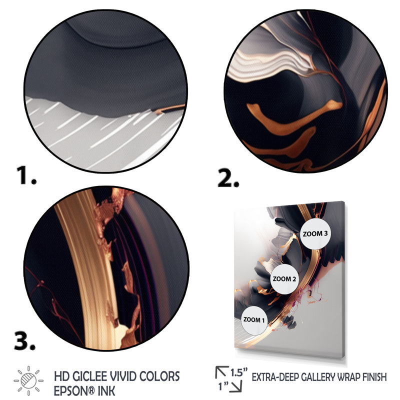 Rosegold «Black Transcendant Complexity I», reproduction d'art abstrait, Impression noire sur toile encadrée