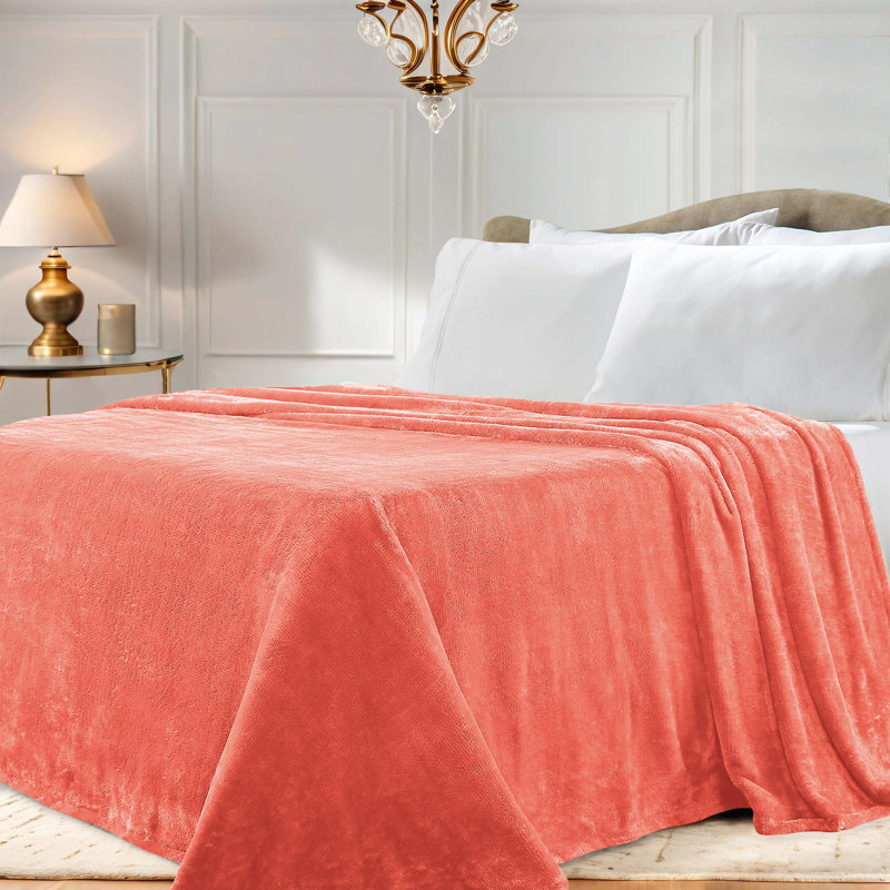 Superior Solid Polyester Reversible All-Season Fleece Throws Blanket, Coral, Throw