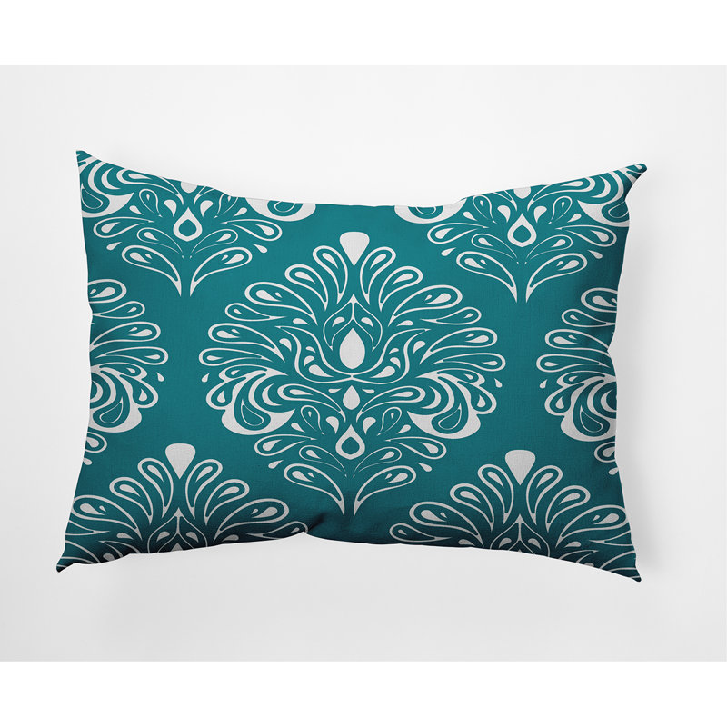 Veranda Damask Outdoor Reversible Throw Pillow, Teal