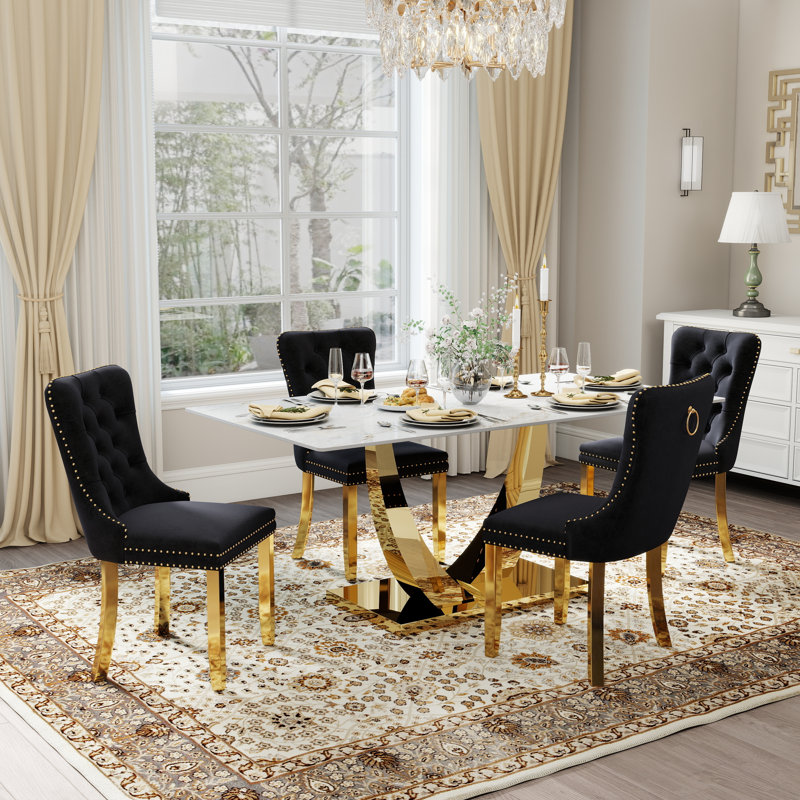 Kekeli 6 - Person Pedestal Dining Set, Black, 30"H x 63"L x 35.4"W