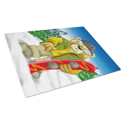Tempered Glass Teddy Bear Snowboarding Cutting Board