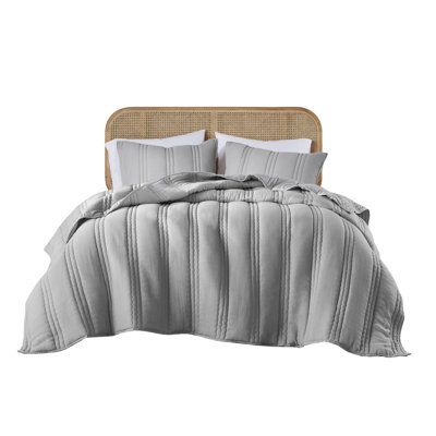 Gray King/cal King Bedding Sets, Lightweight Poly Gauze Quilt With Hypoallergenic Filling