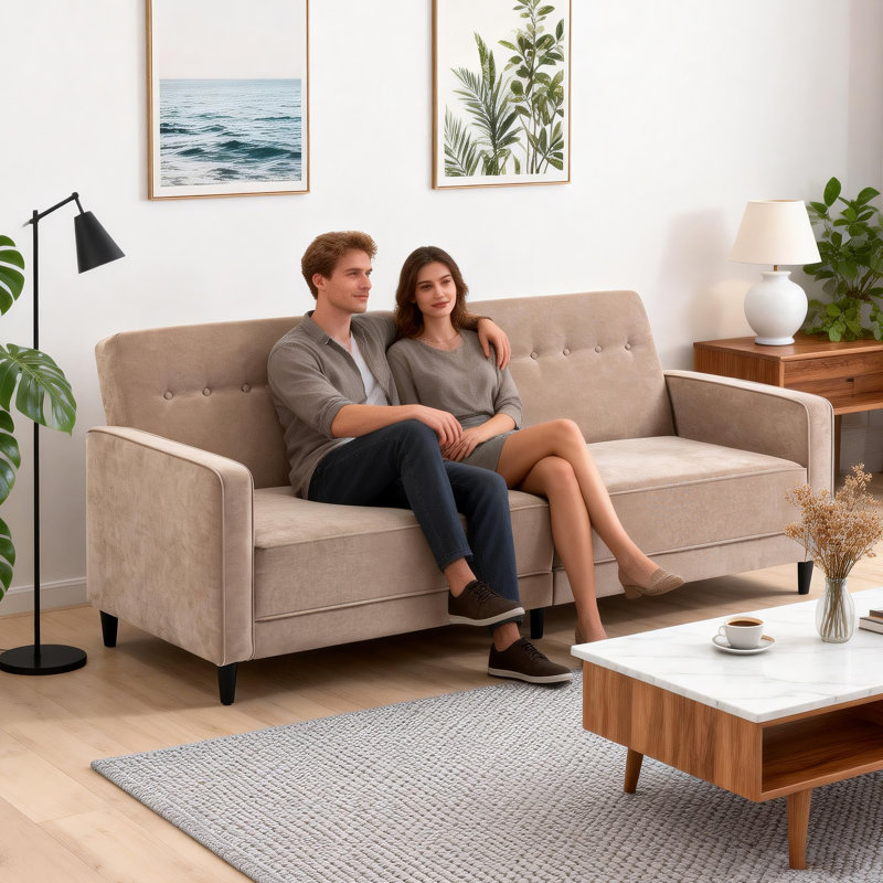 205.7cm Upholstered Convertible Sofa, Beige