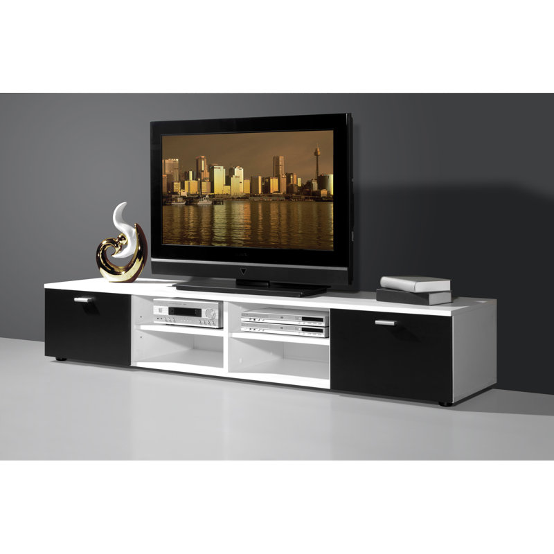 Emerald Easy Lowboard with 4 Open Compartments, White and black