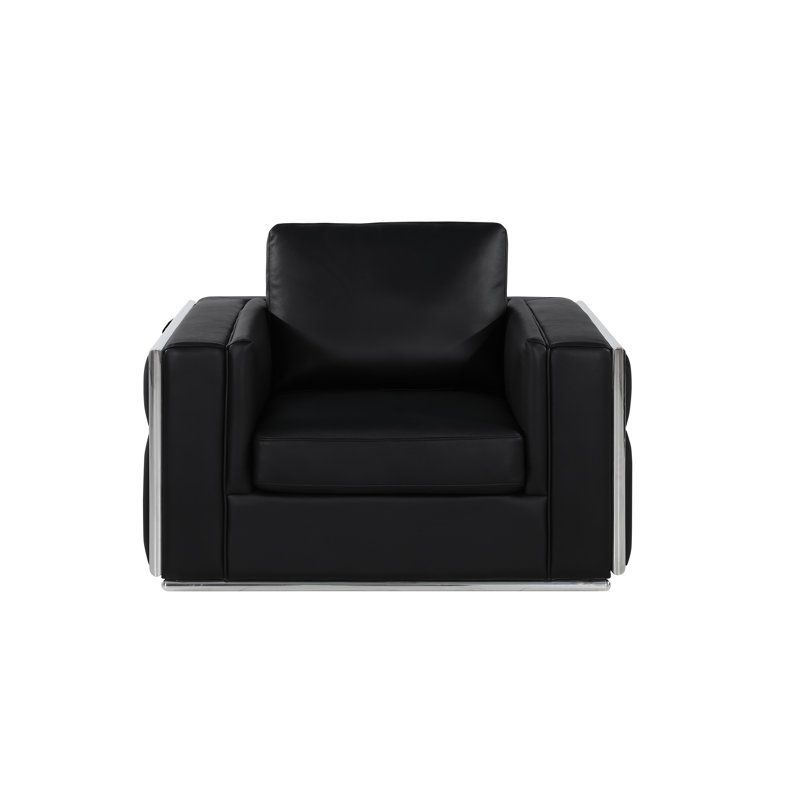 Fauteuil Basford, Cuir véritable noir