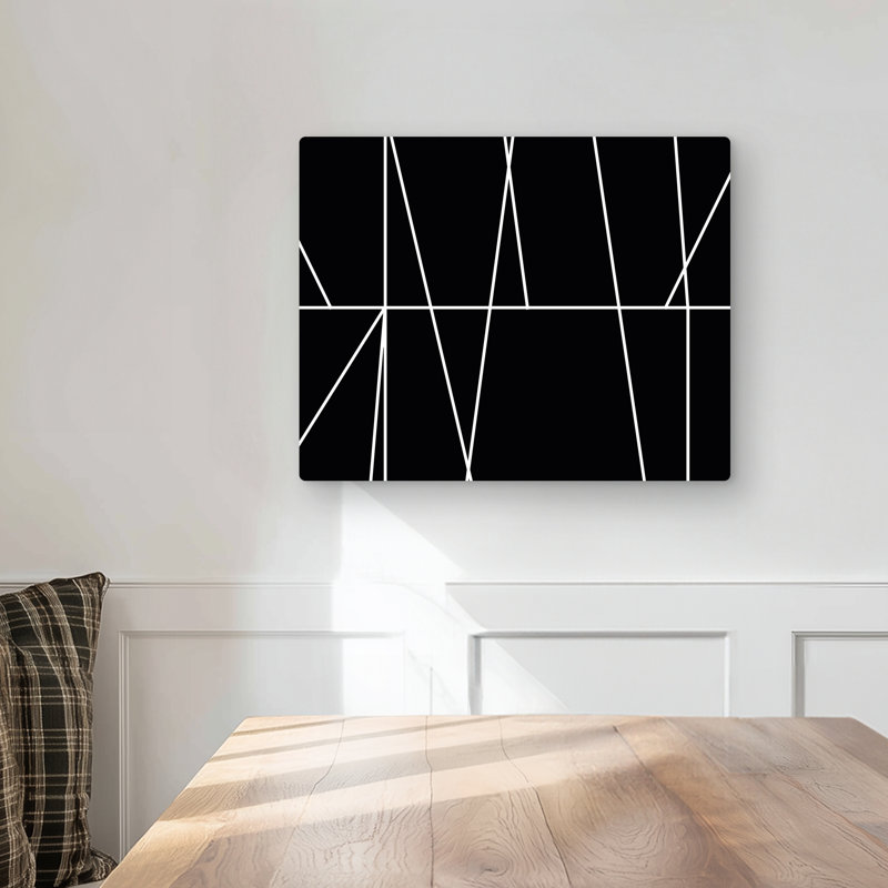 White Stripes on Black Background - Modern Black Metal Print