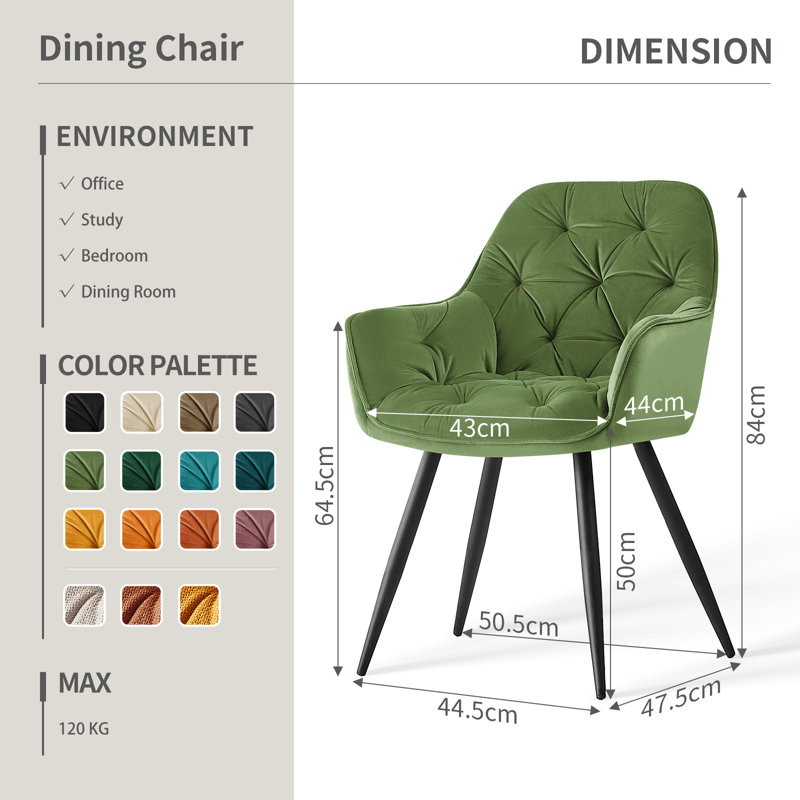 Runkle Upholstered Velvet Dining Chair with Arm, Green