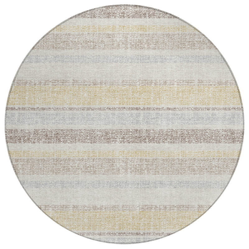 Tapis rond lavable à rayures 8 po ivoire et beige