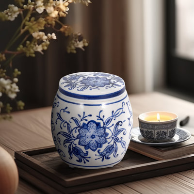 Goldene Ceramic Lavender Verbena Scented Candle, 5" 8Oz Blue/White