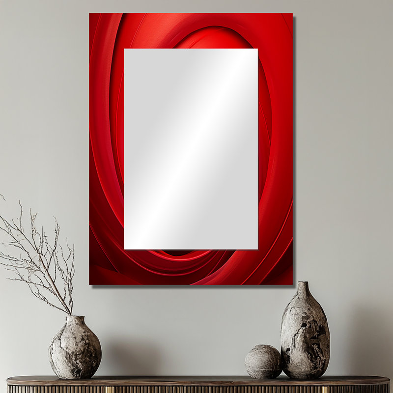 Red Perpetual Pulse Vortex I - Abstract Spirals Decorative Wall Mirror, Red Mirror, Printed Metal Art, 32" x 24"
