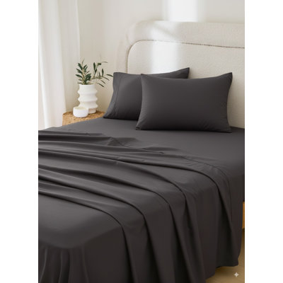 Ensemble de draps 4 pièces très grand 600 fils, 100% coton à longues fibres, s'adapte aux matelas épais, tissage de satin doux, respirant, durable, lavable à la machine - gris anthracite