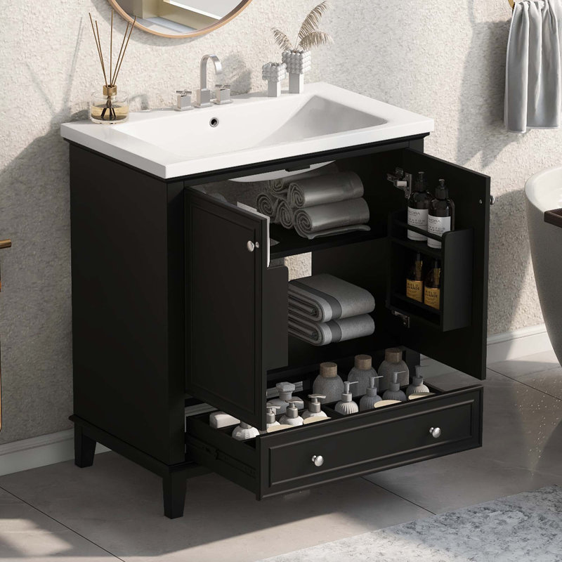 Meuble-lavabo 30 po avec lavabo, Noir, noir, noir, noir