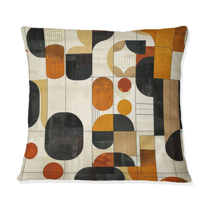 Orange Black Midcentury Shapes I - Midcentury Throw Pillow