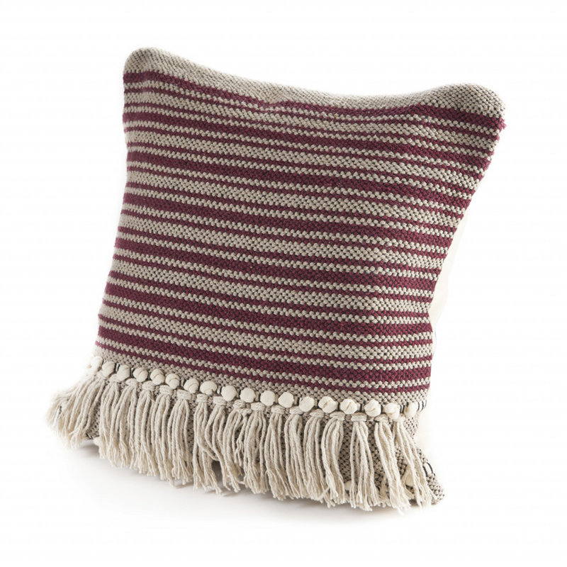 Coussin à fermeture à glissière 100% coton rayé rouge et blanc cassé 20 "X 20" Marron