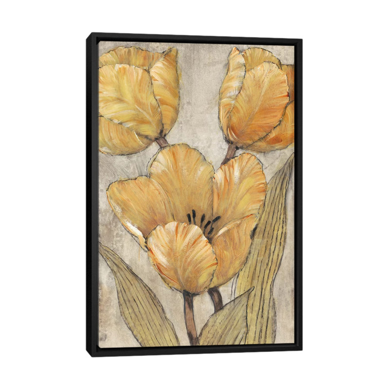 « ocre & tulipes gray ii », reproduction sur toile, H 26 po x l 18 po x P 1,5 po, Toile avec cadre noir, Couleur du tapis
